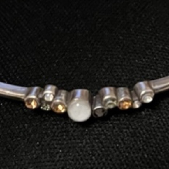 Brighton Bangle Bracelet  Silver w/pearl look, white and yellow stones - Picture 4 of 6